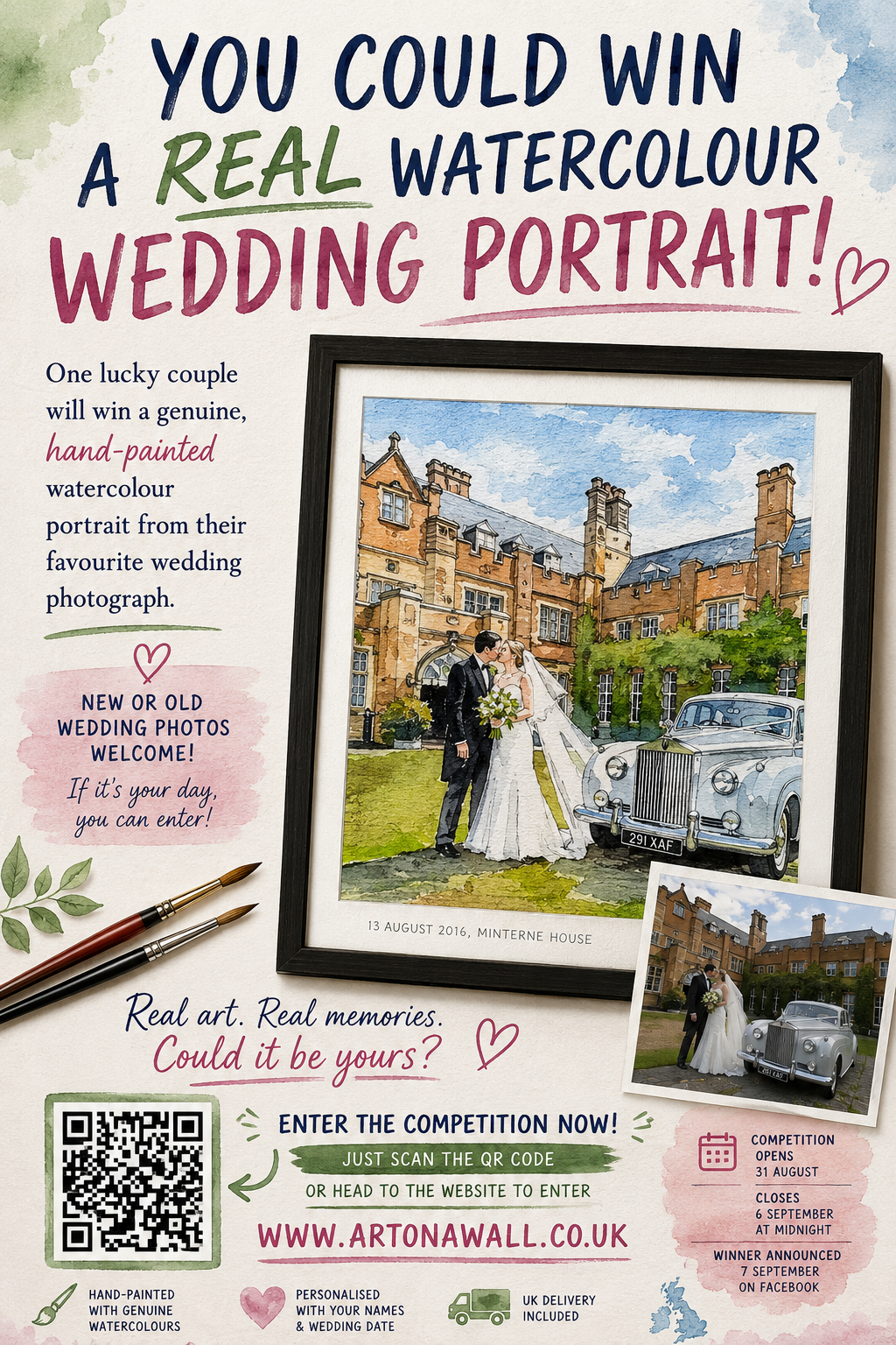 Win a free hand-painted watercolour wedding portrait — Art on a Wall competition