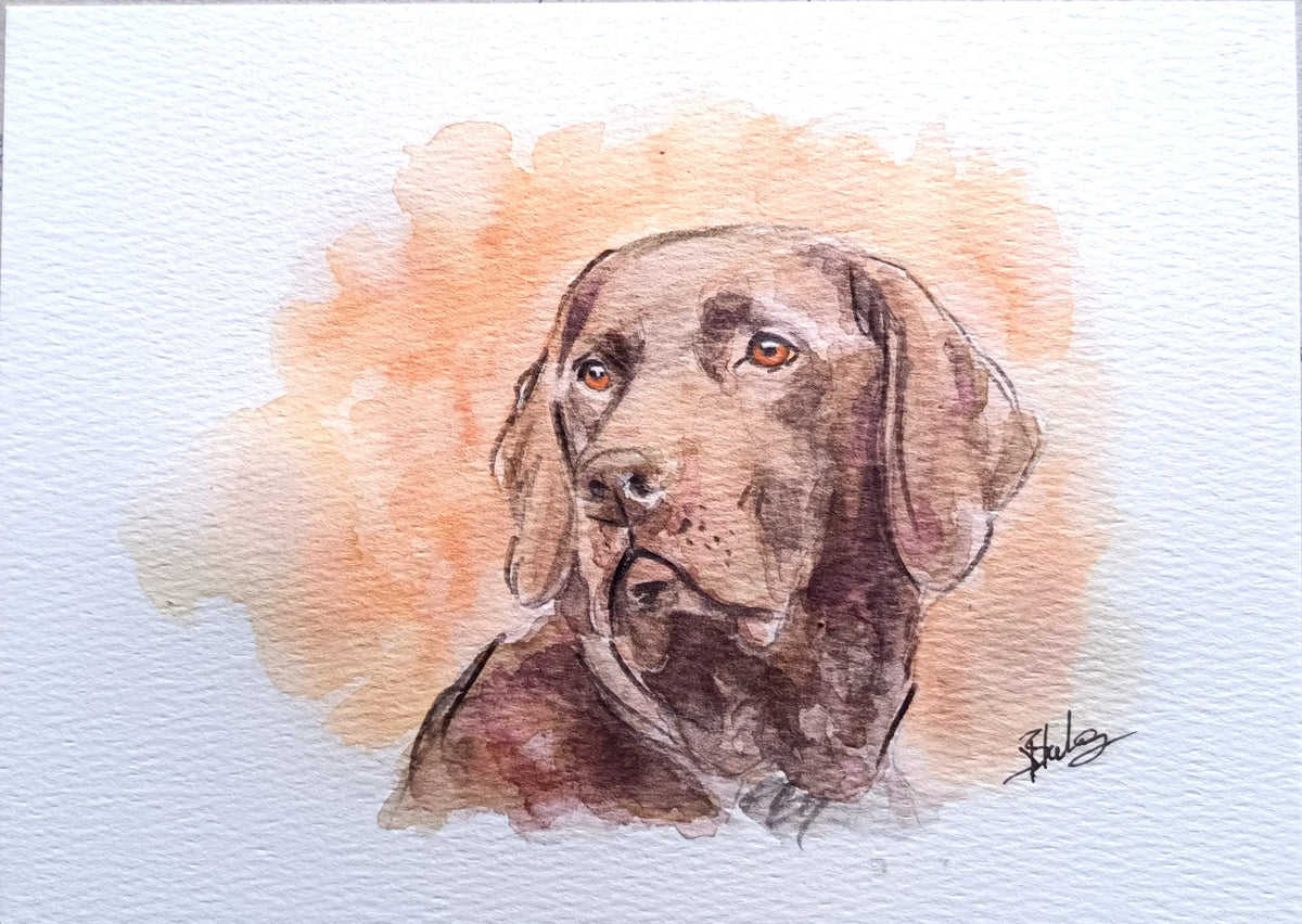 Hand-painted brown dog watercolour portrait gift