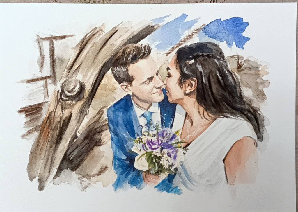 Real Watercolour Wedding Couple paintings  – Custom Hand Painted From Your Photos