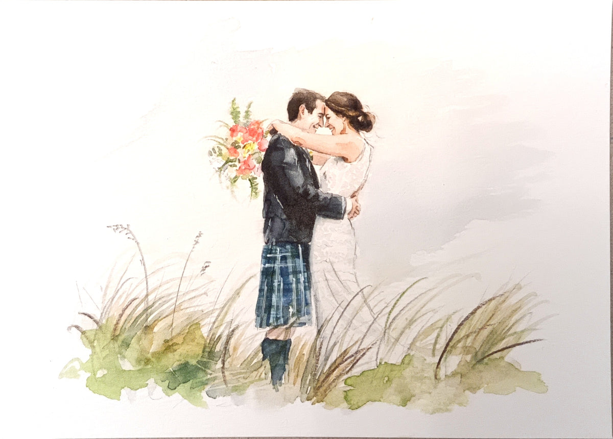 Real Watercolour Wedding Couple paintings  – Custom Hand Painted From Your Photos
