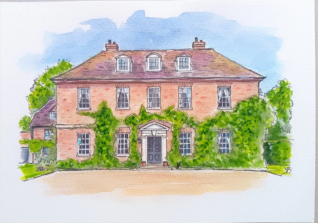 Art on a Wall custom watercolour painting of a brick wedding venue with climbing ivy