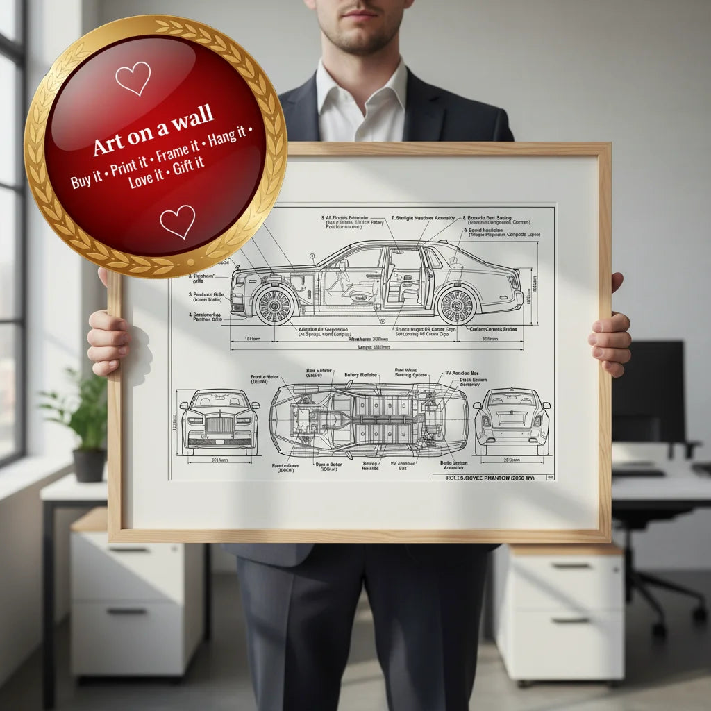 Rolls‑Royce Phantom Technical Line Art – Detailed Car Illustration (Instant Digital Download)