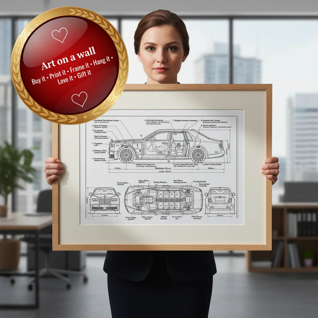 Rolls‑Royce Phantom Technical Line Art – Detailed Car Illustration (Instant Digital Download)
