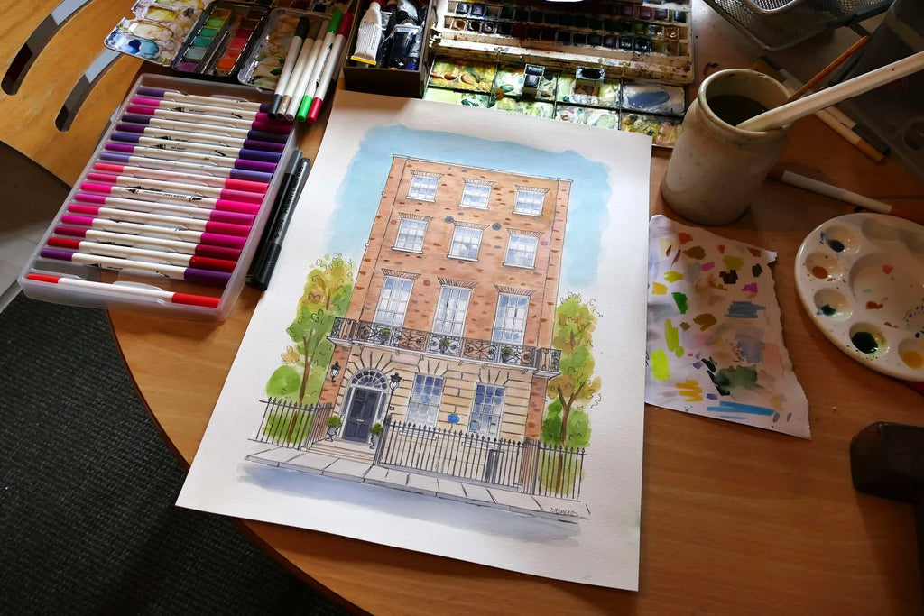 watercolour House Portrait From Photo  Hand Painted Watercolour new home gift