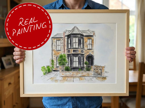 watercolour House Portrait From Photo  Hand Painted Watercolour new home gift